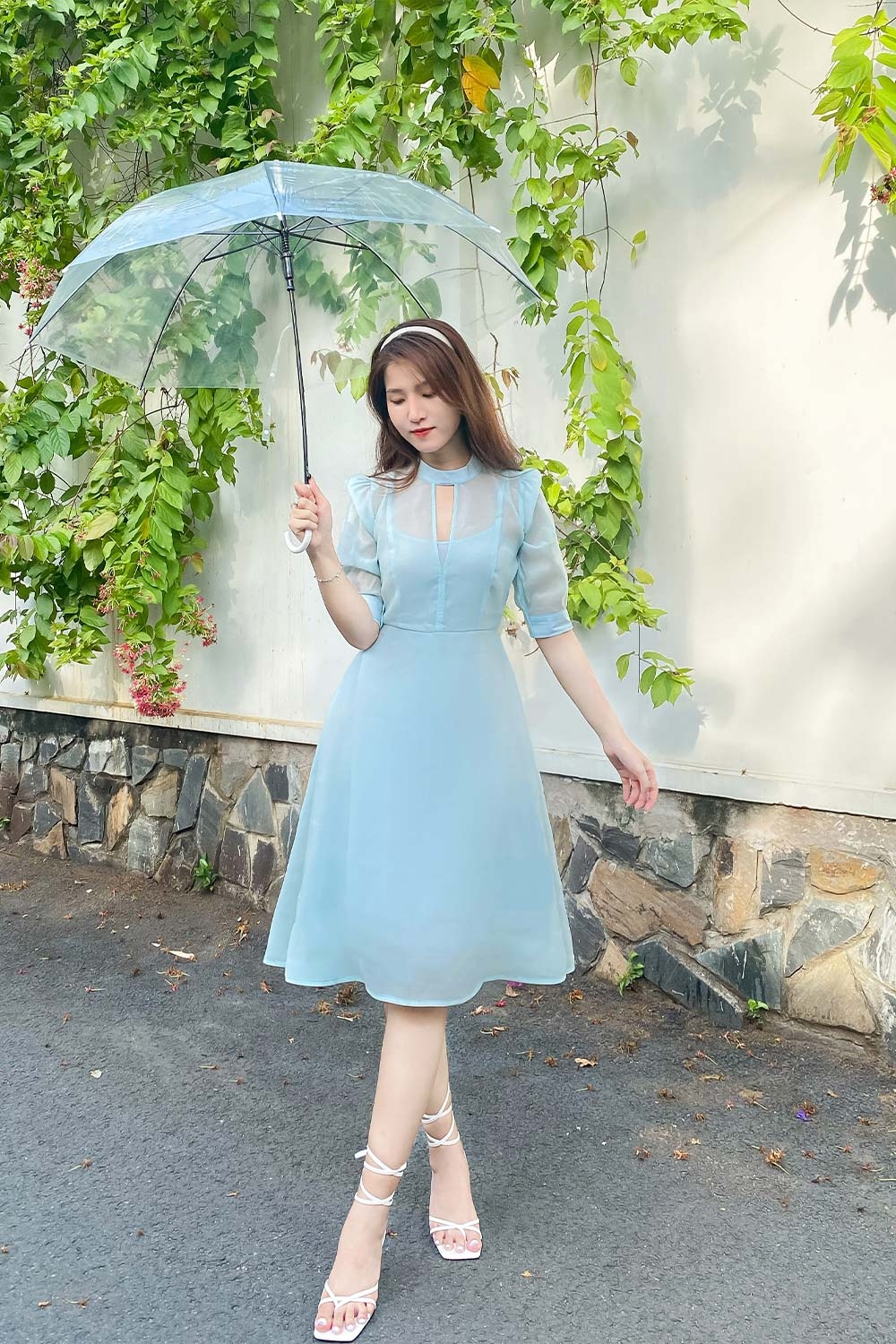 Đầm voan tay lỡ dáng xòe 