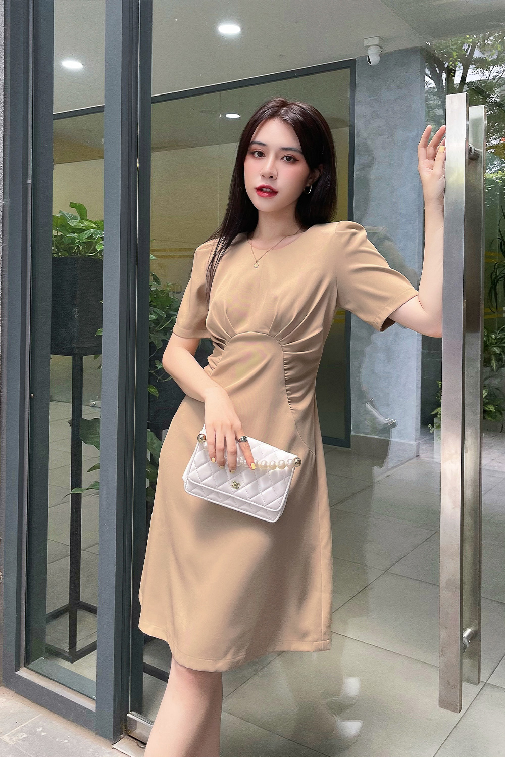 Đầm chữ A xếp ly chân ngực 