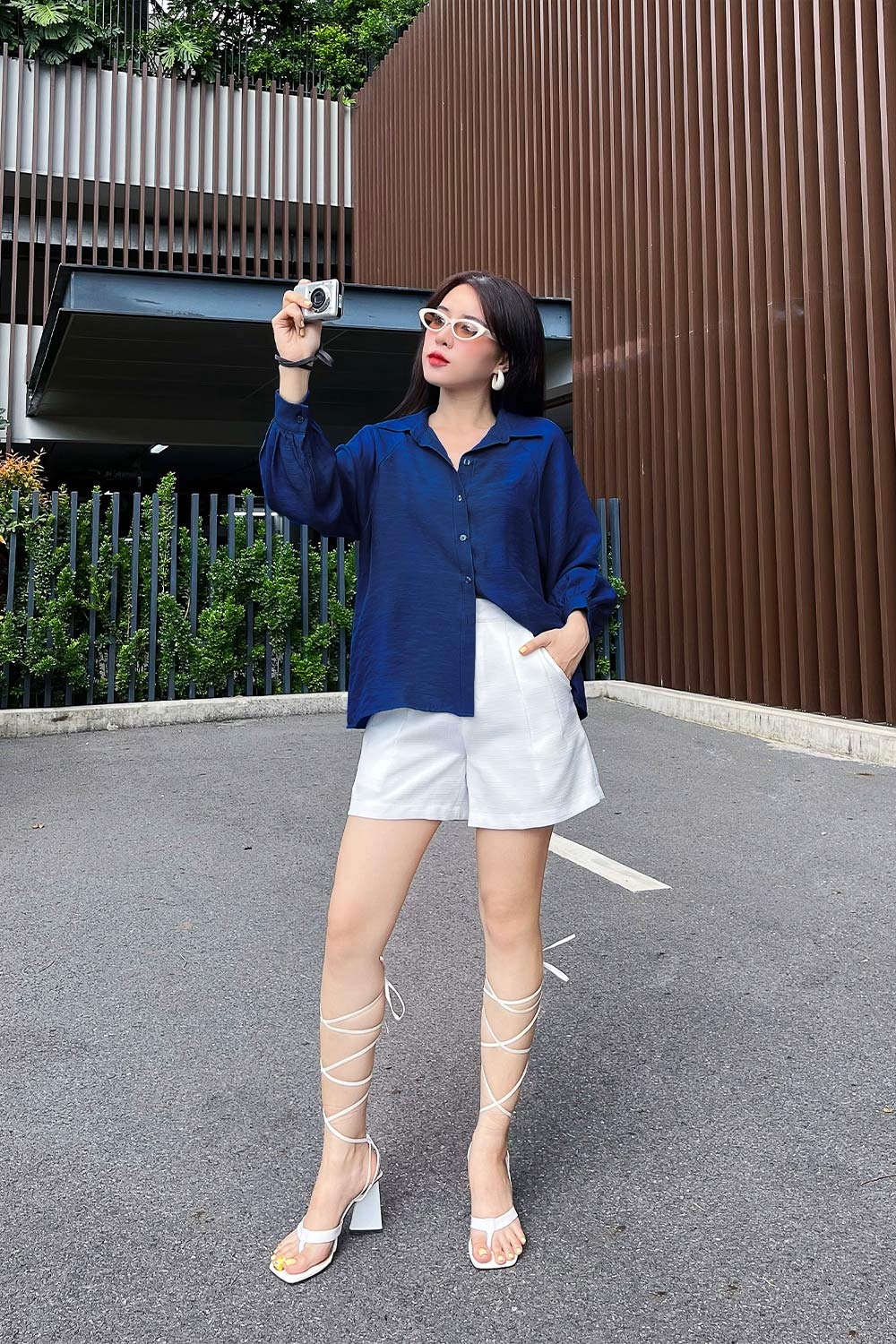 Áo sơ mi nữ công sở màu xanh 