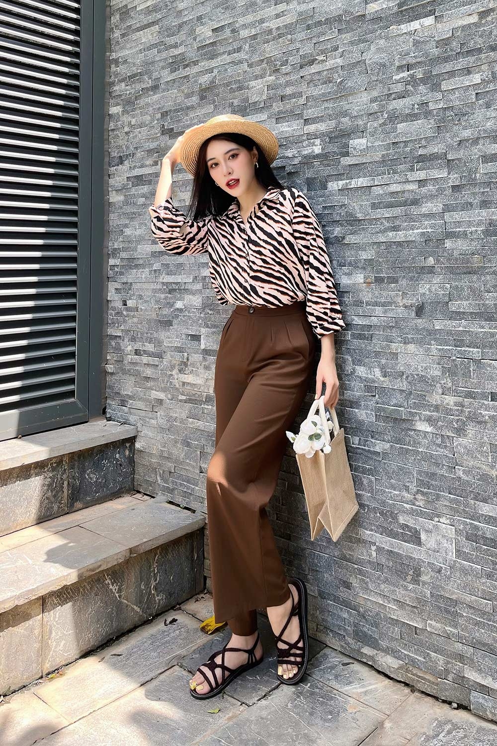 Áo sơ mi nữ công sở họa tiết beo