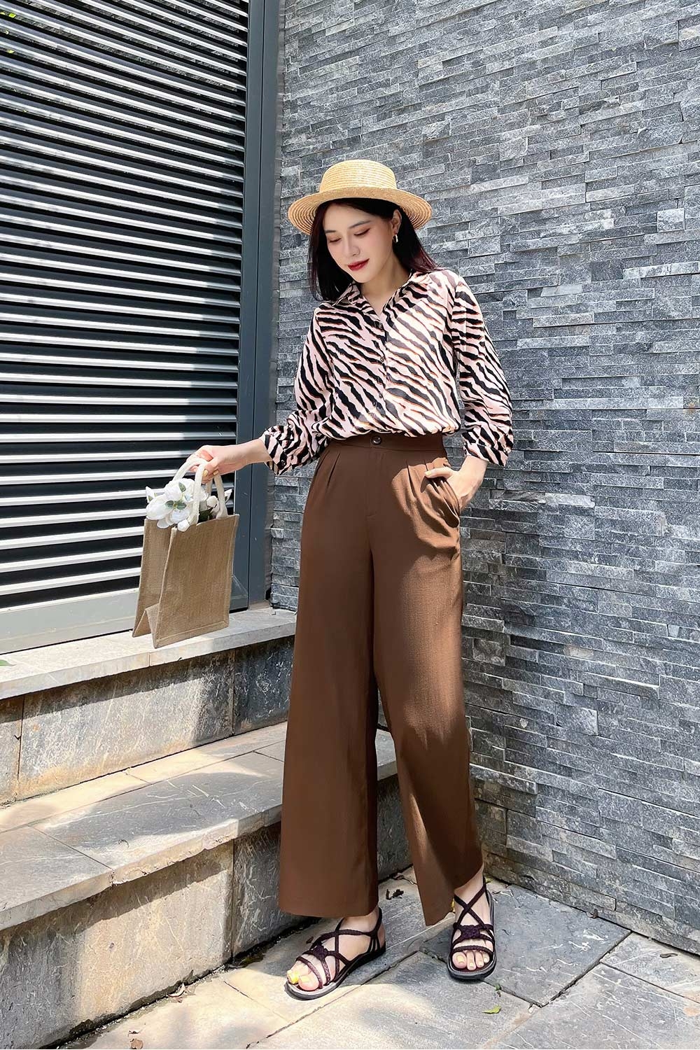 Áo sơ mi nữ công sở họa tiết beo