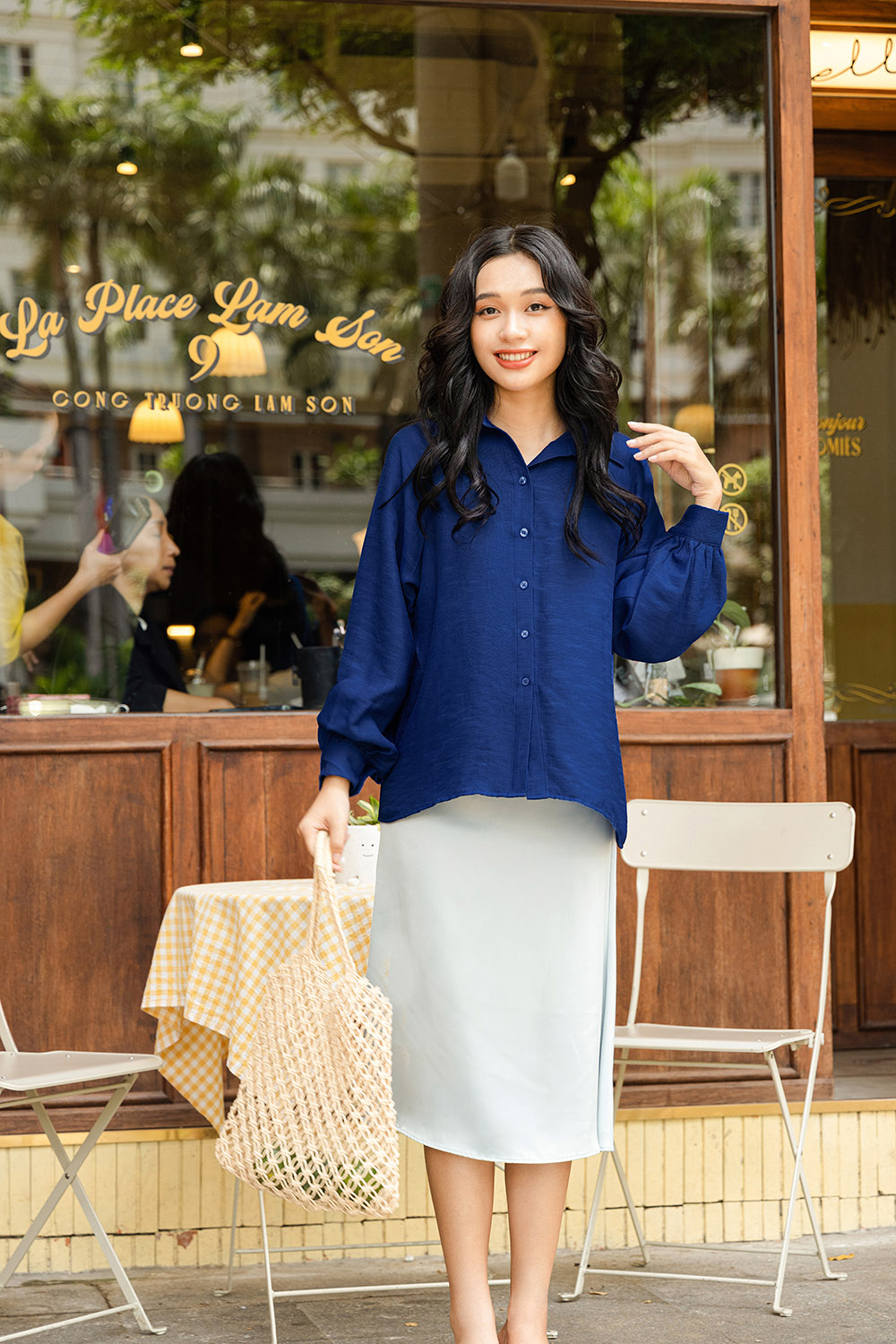 Áo sơ mi nữ công sở màu xanh 