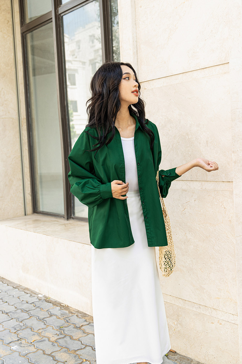 Áo sơ mi nữ hàn quốc xanh lá
