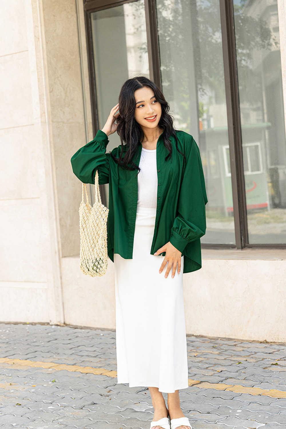 Áo sơ mi nữ hàn quốc xanh lá