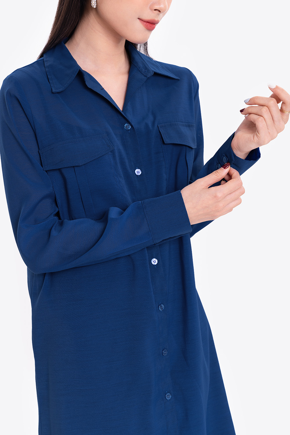 Đầm sơ mi công sở dáng suông tay dài