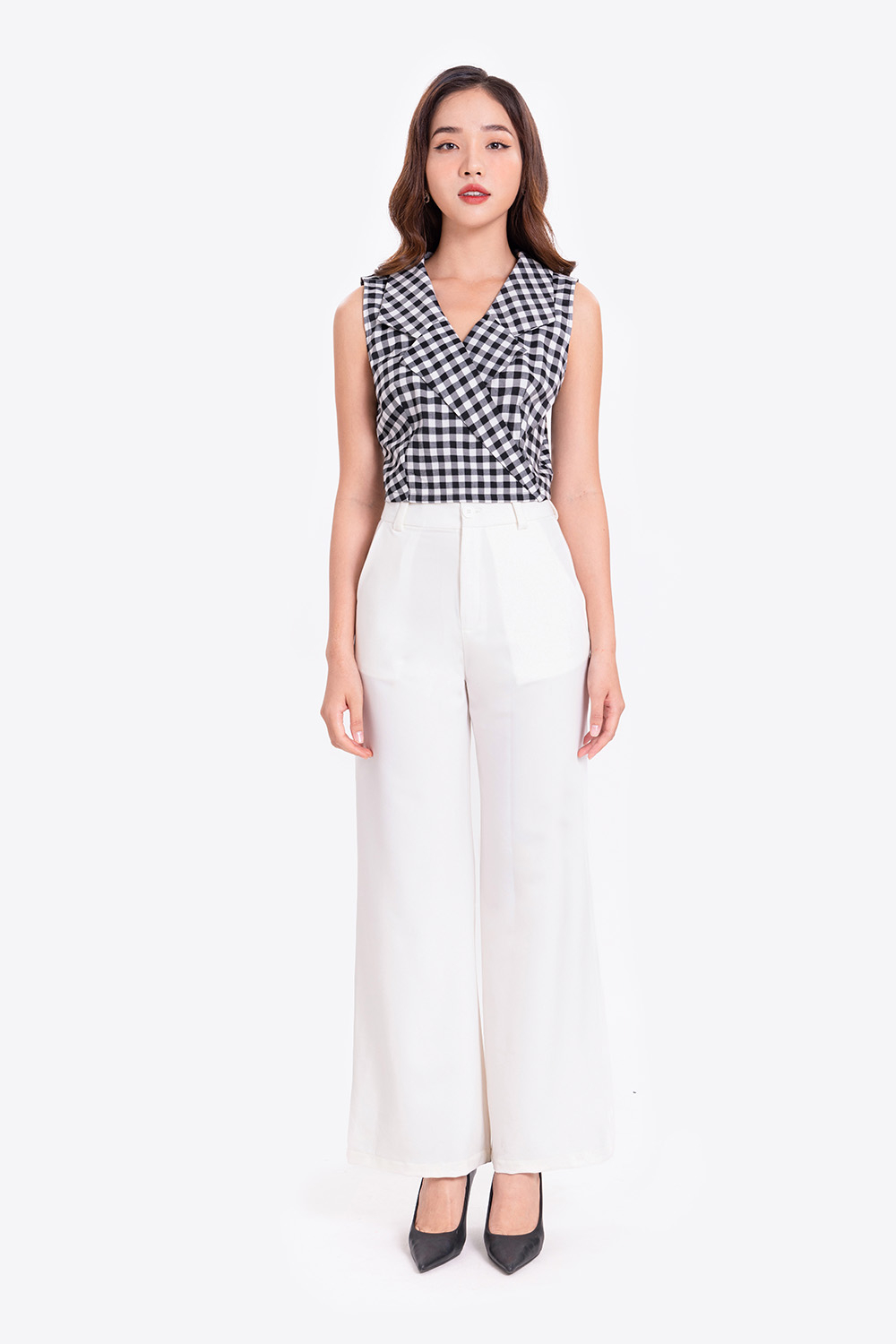 Áo croptop công sở sát nách cổ dantone 