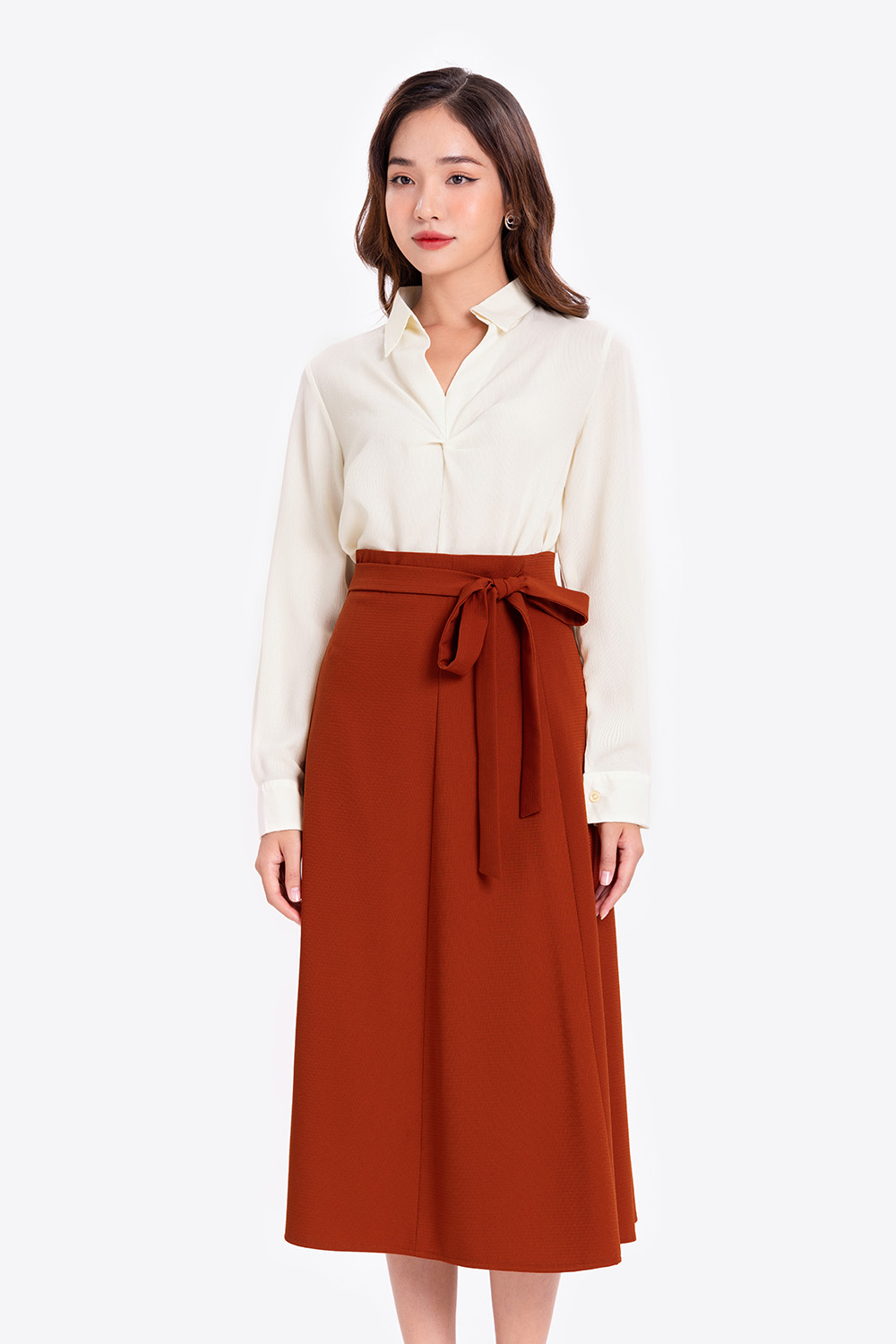 Áo sơ mi nữ công sở dài tay nhấn ngực  ASM09-14 | Thời trang công sở K&K Fashion