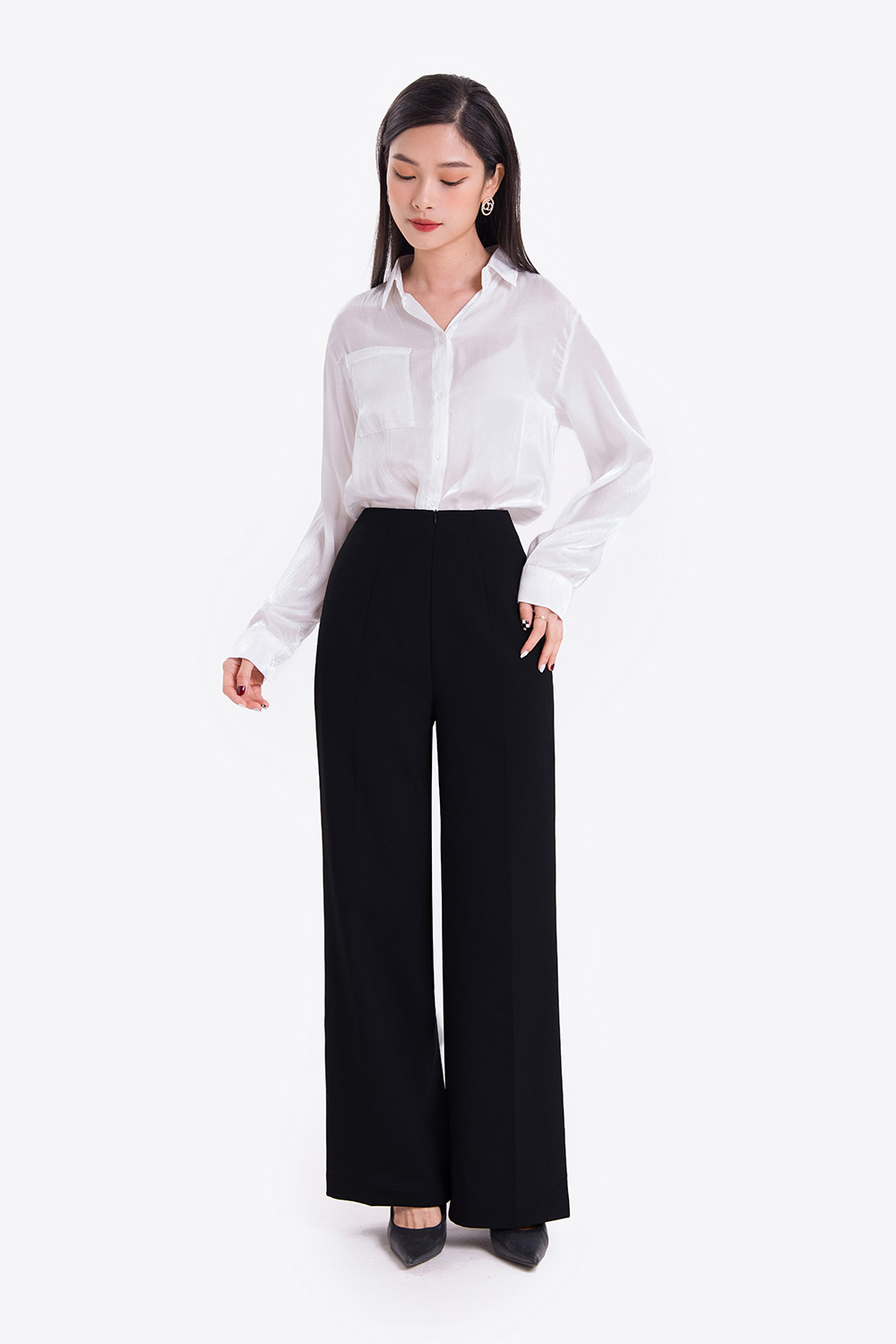 Áo sơ mi trắng công sở phối túi 