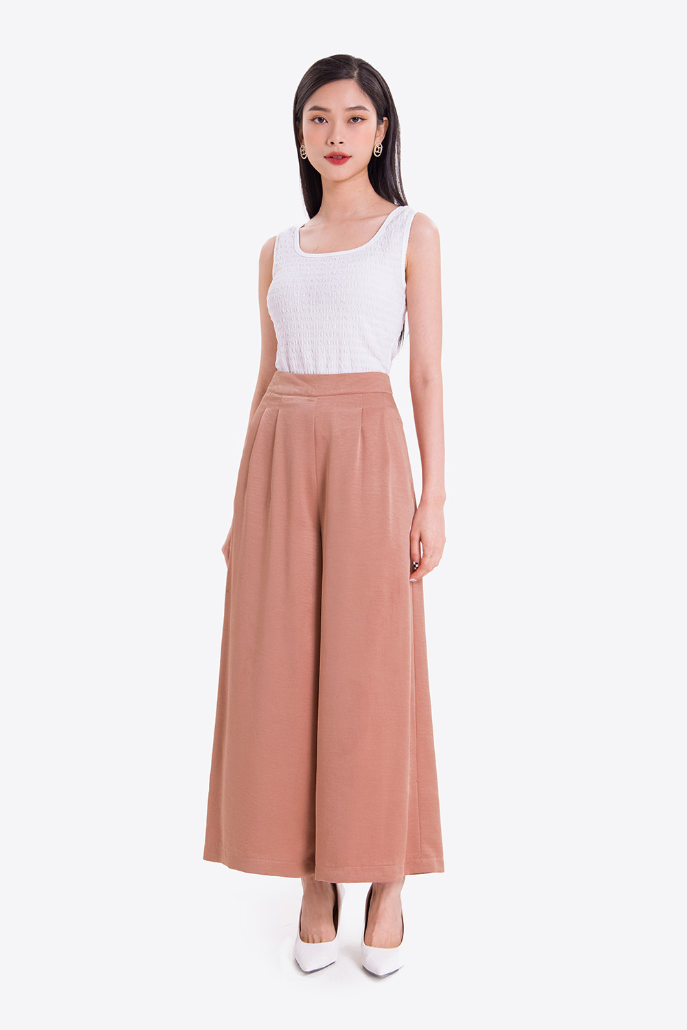 Quần công sở ống rộng lưng cao 