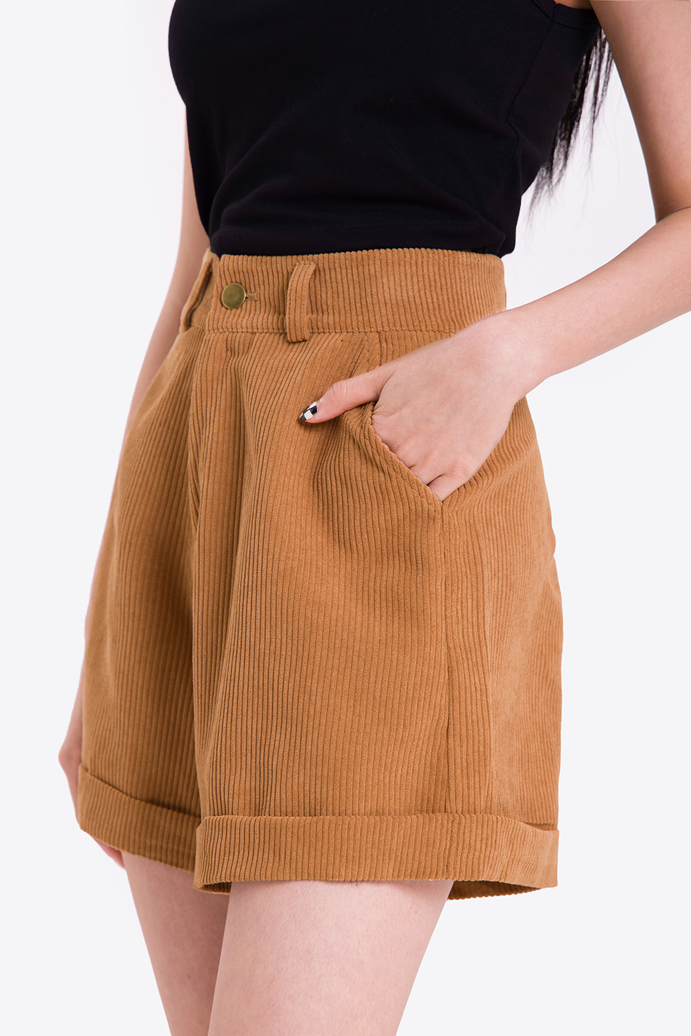 Quần short nữ nhung tăm hai túi 