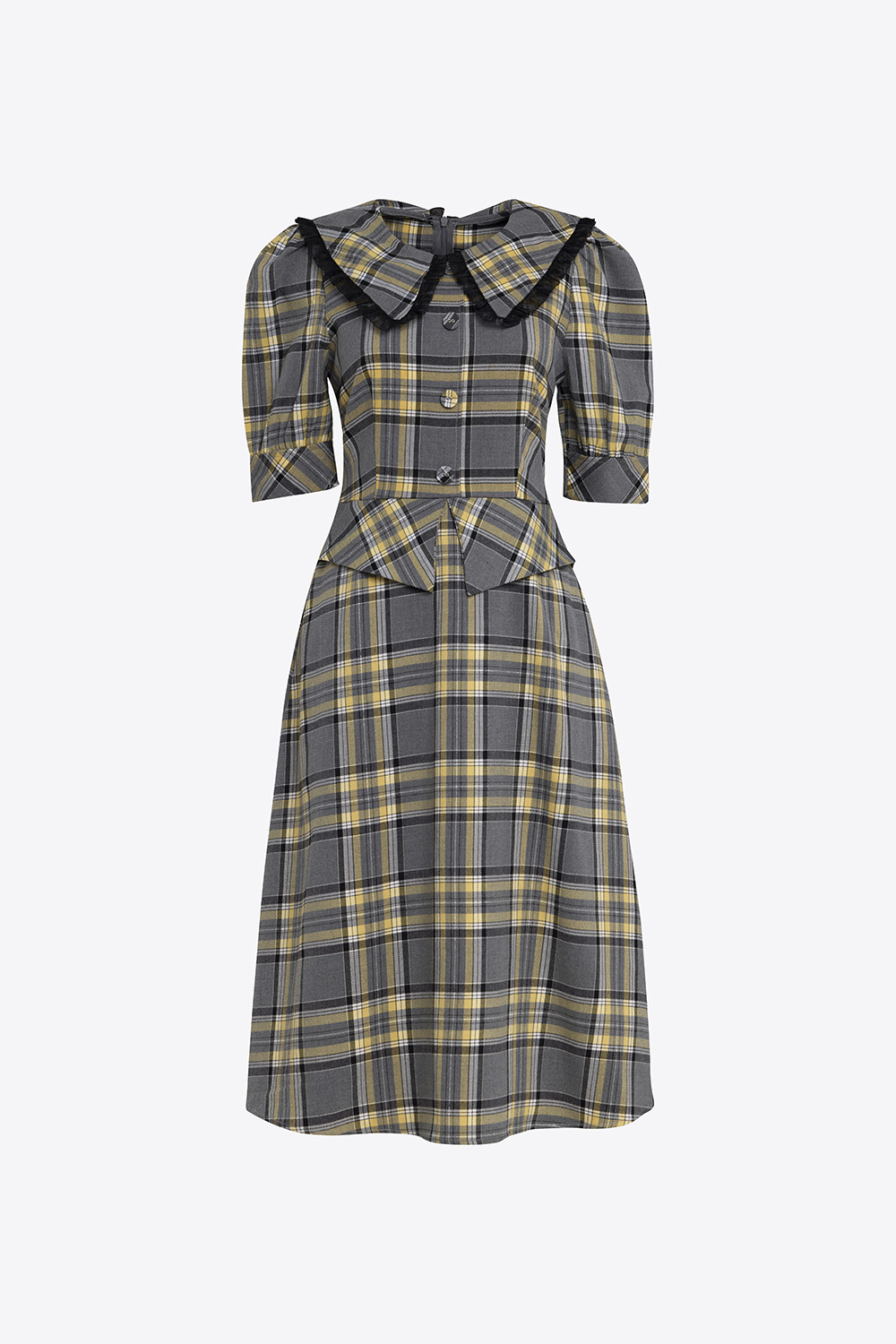 Đầm xòe peplum công sở họa tiết caro 