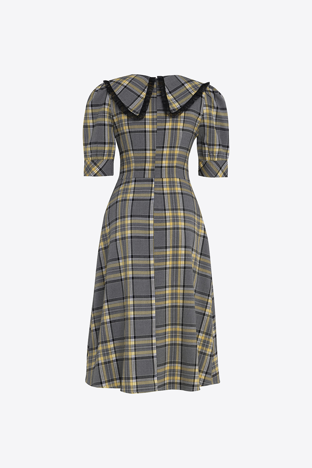 Đầm xòe peplum công sở họa tiết caro 