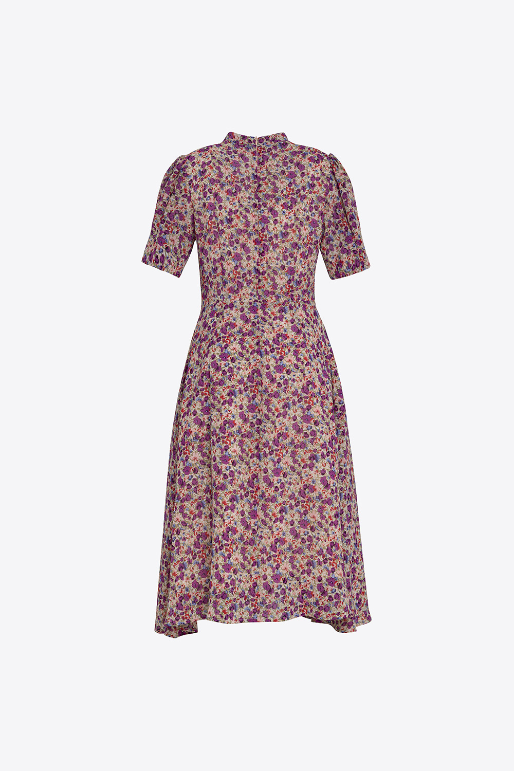 Đầm hoa nhí công sở dáng xòe cổ thắt nơ 