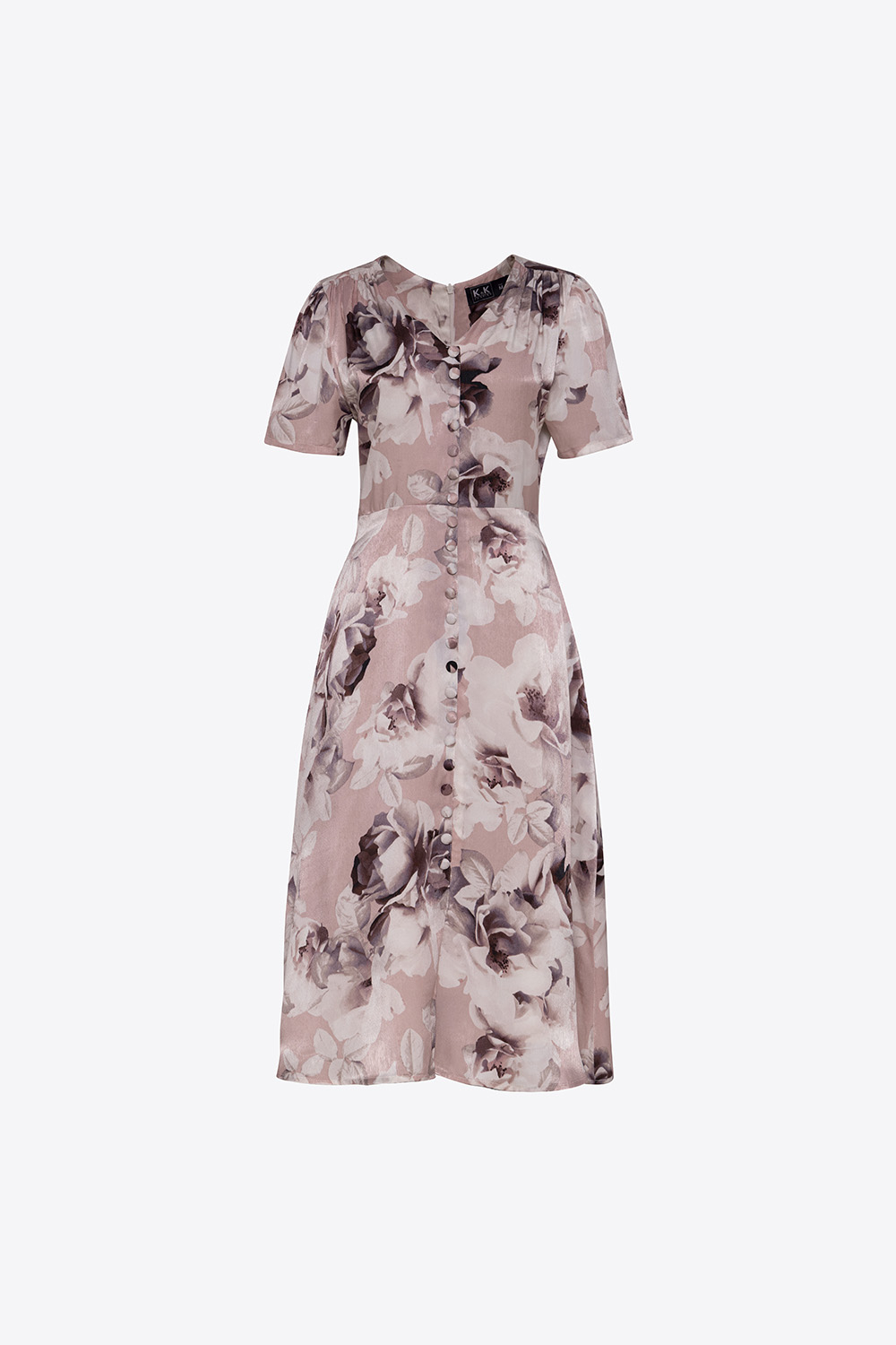 Đầm hoa dáng chữ A cổ tim phối nút 