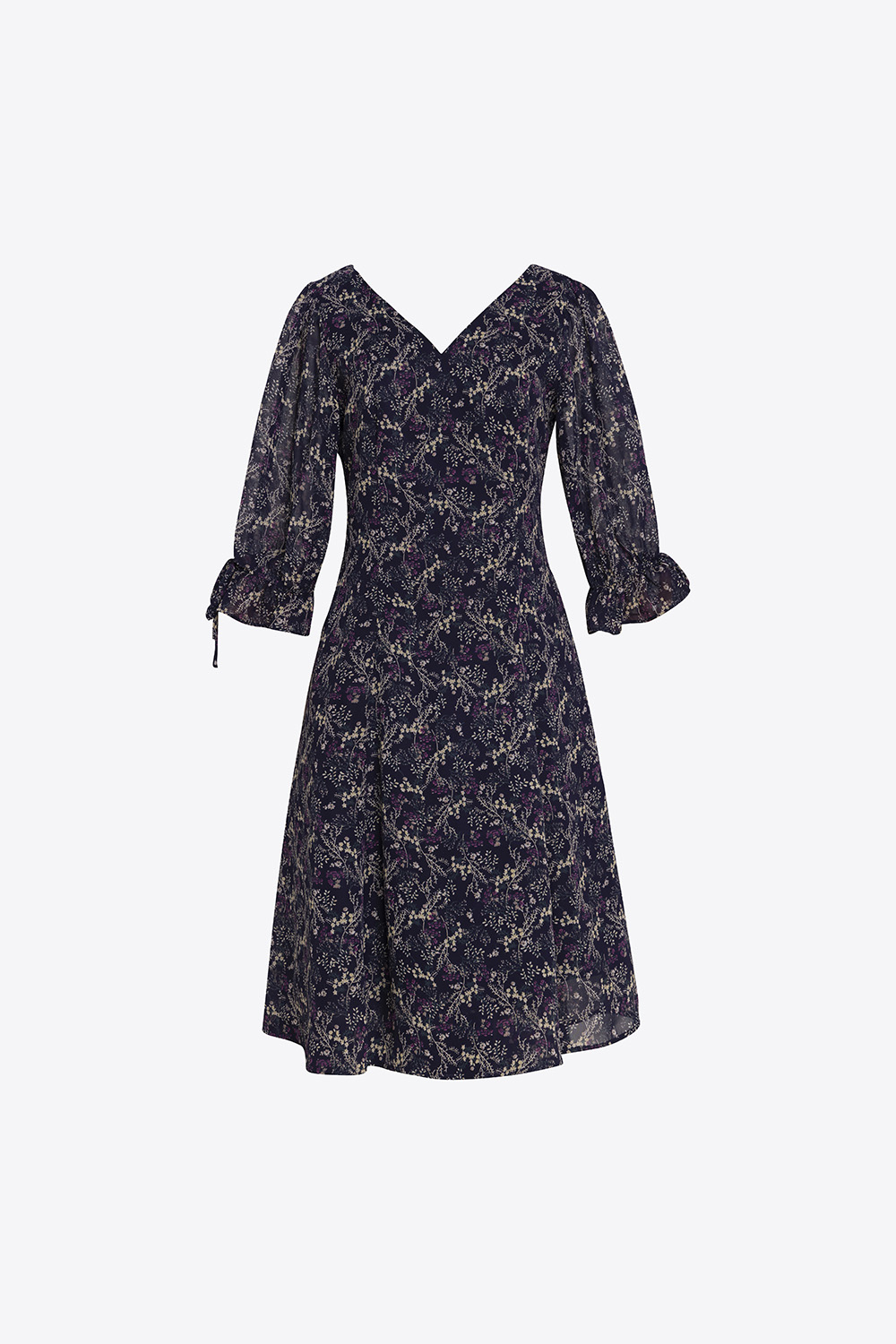 Đầm xòe hoa công sở tay lỡ phối nơ 