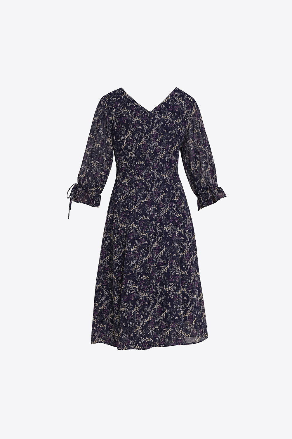 Đầm xòe hoa công sở tay lỡ phối nơ 