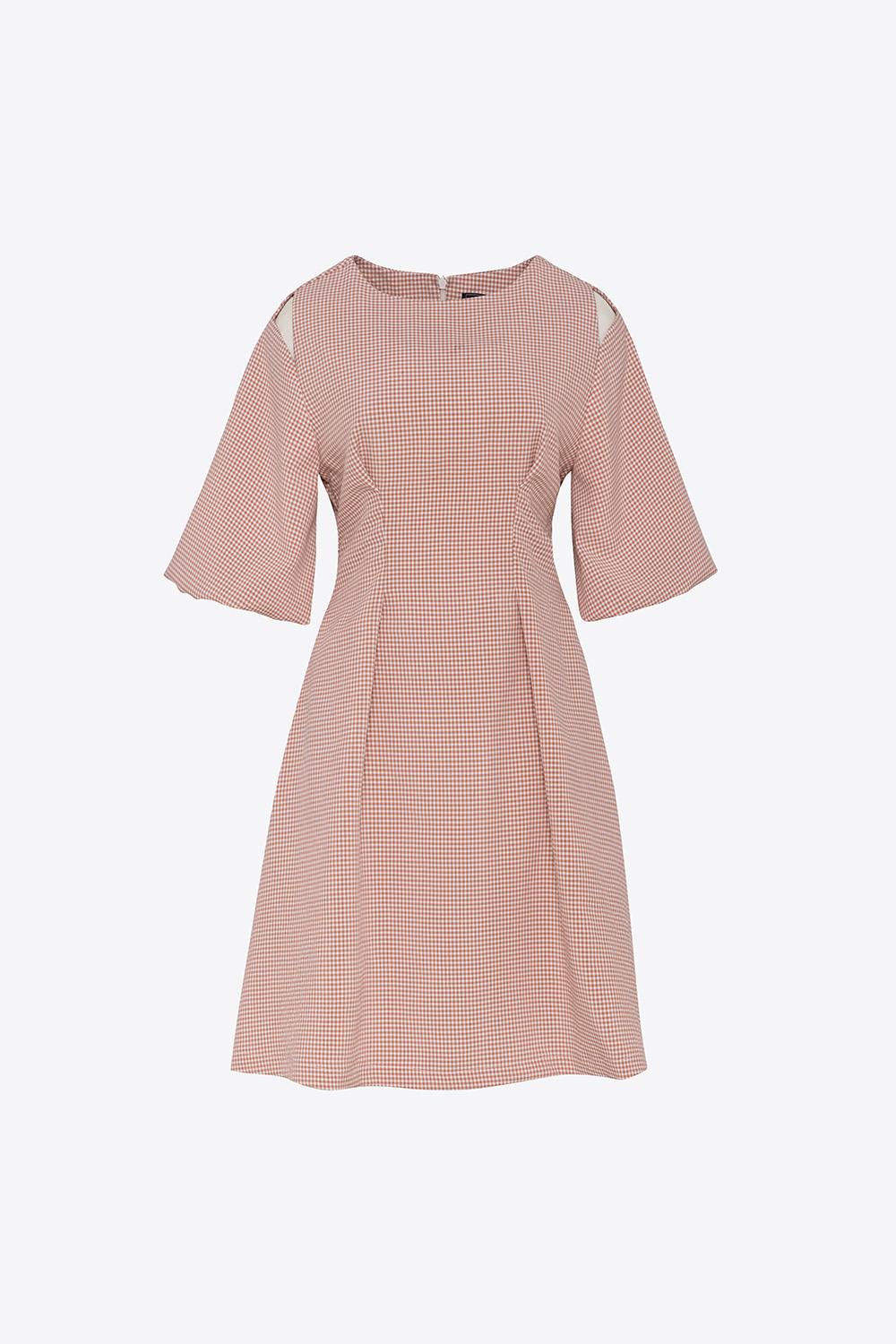 Đầm xòe gingham cut-out vai tay phồng 