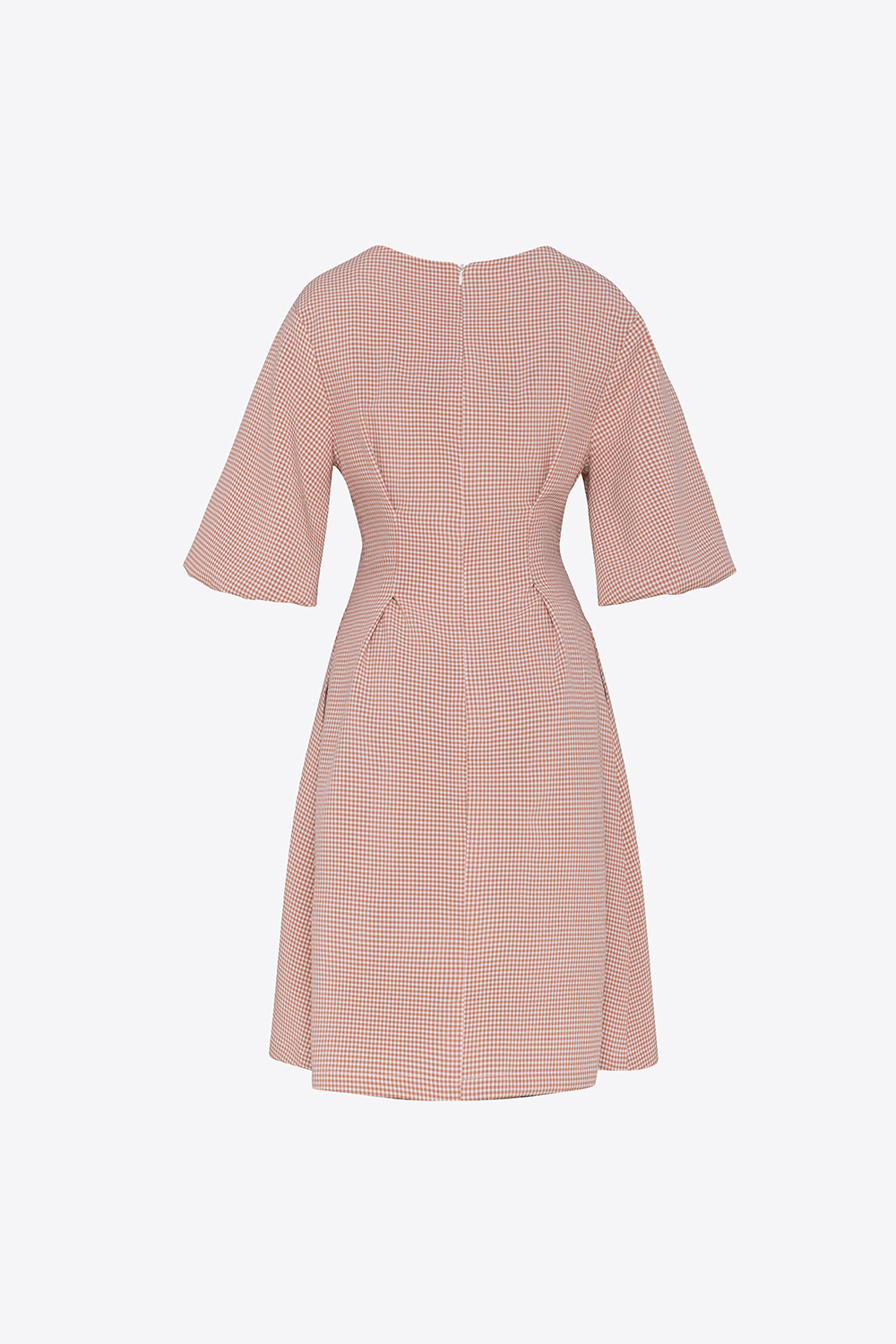 Đầm xòe gingham cut-out vai tay phồng 