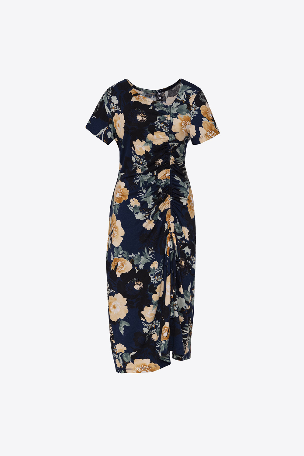 Đầm thun ôm họa tiết hoa phối dây rút 