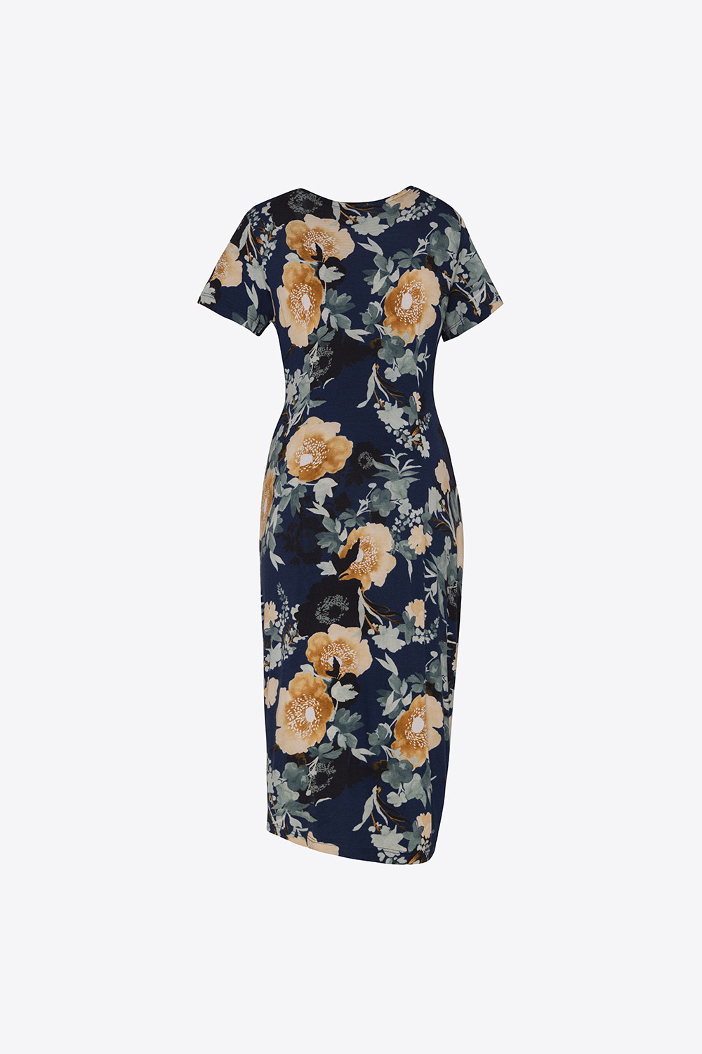 Đầm thun ôm họa tiết hoa phối dây rút 