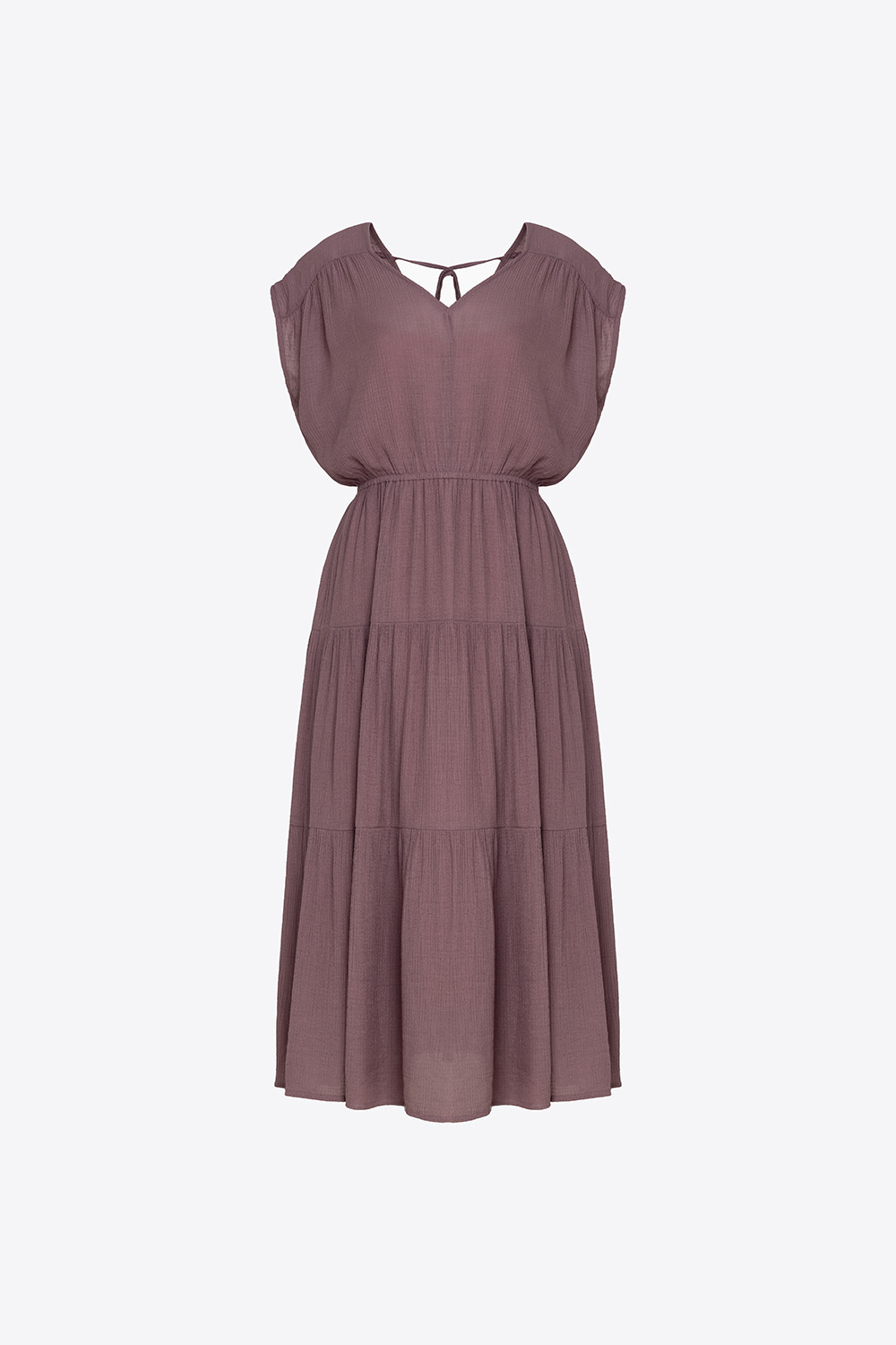 Đầm midi dáng xòe cổ V phối nơ 