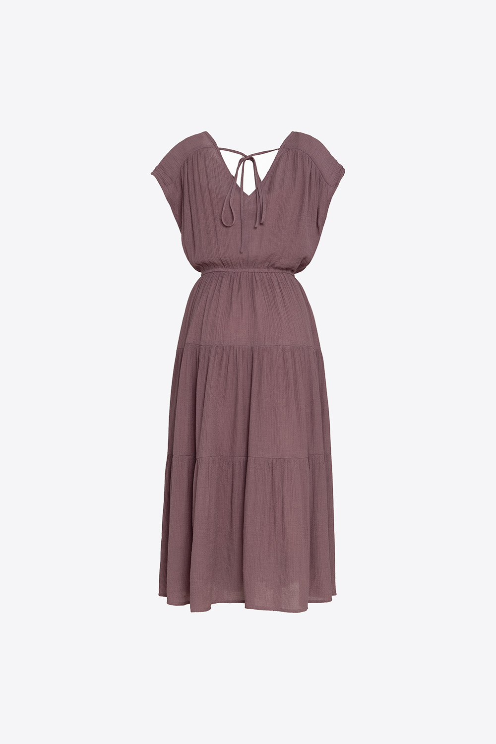 Đầm midi dáng xòe cổ V phối nơ 