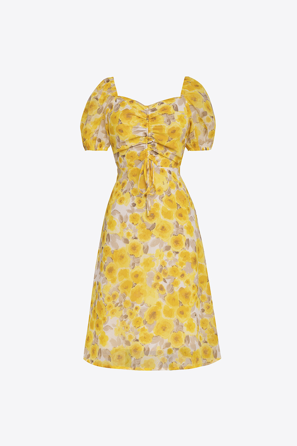 Đầm xòe hoa công sở nữ phối dây rút 