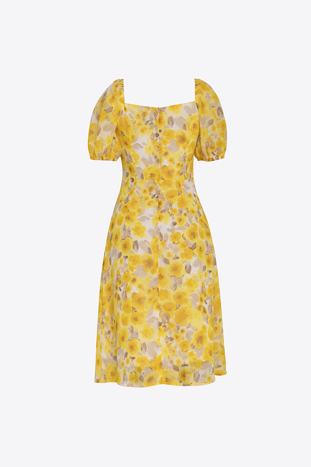 Đầm xòe hoa công sở nữ phối dây rút 