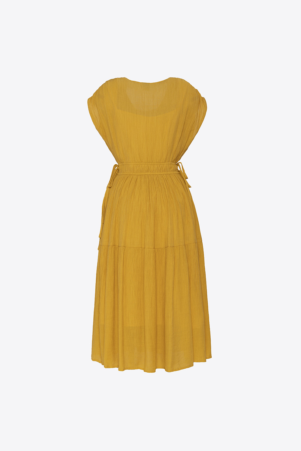 Đầm xòe xếp ly cổ V dây rút eo 