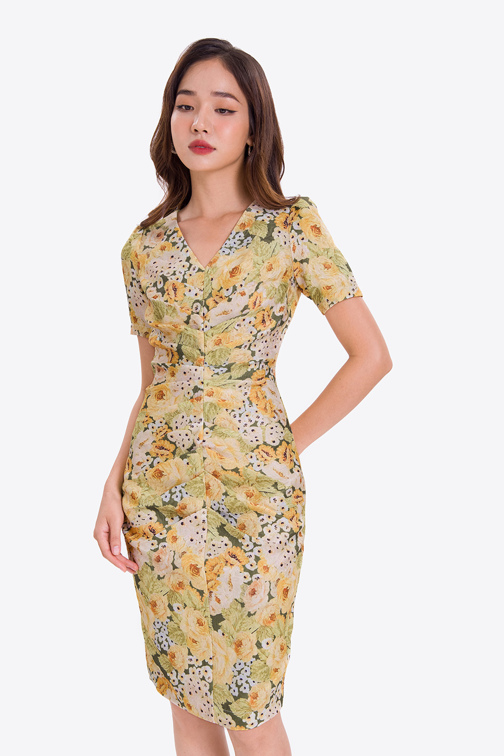 Đầm hoa công sở dáng ôm nhẹ 