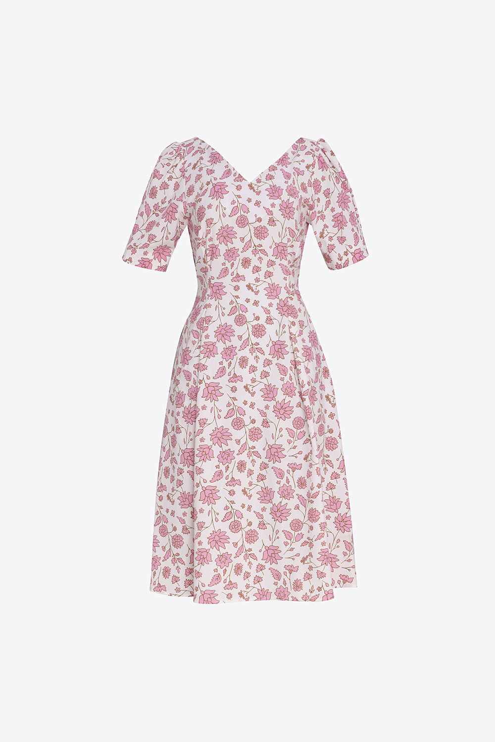 Đầm công sở hoa cổ V dáng xòe 