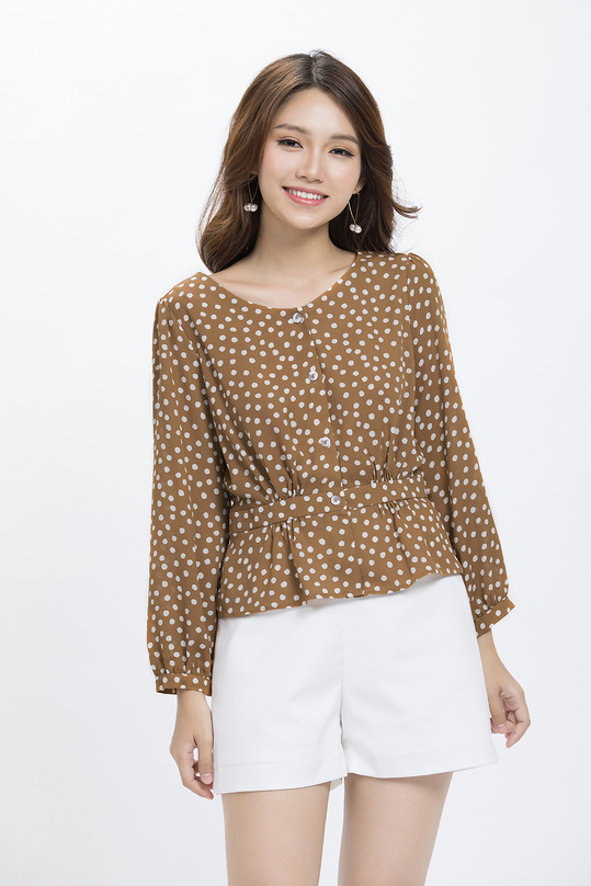 Áo peplum chấm bi tay dài ASM02-31 + Quần short trắng QCS01-18