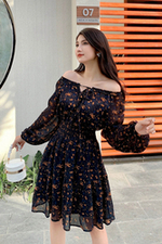 Đầm voan hàn dáng xòe tay dài