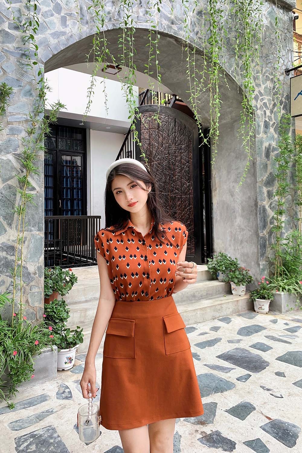 Áo sơ mi công sở nữ họa tiết ASM06-31
