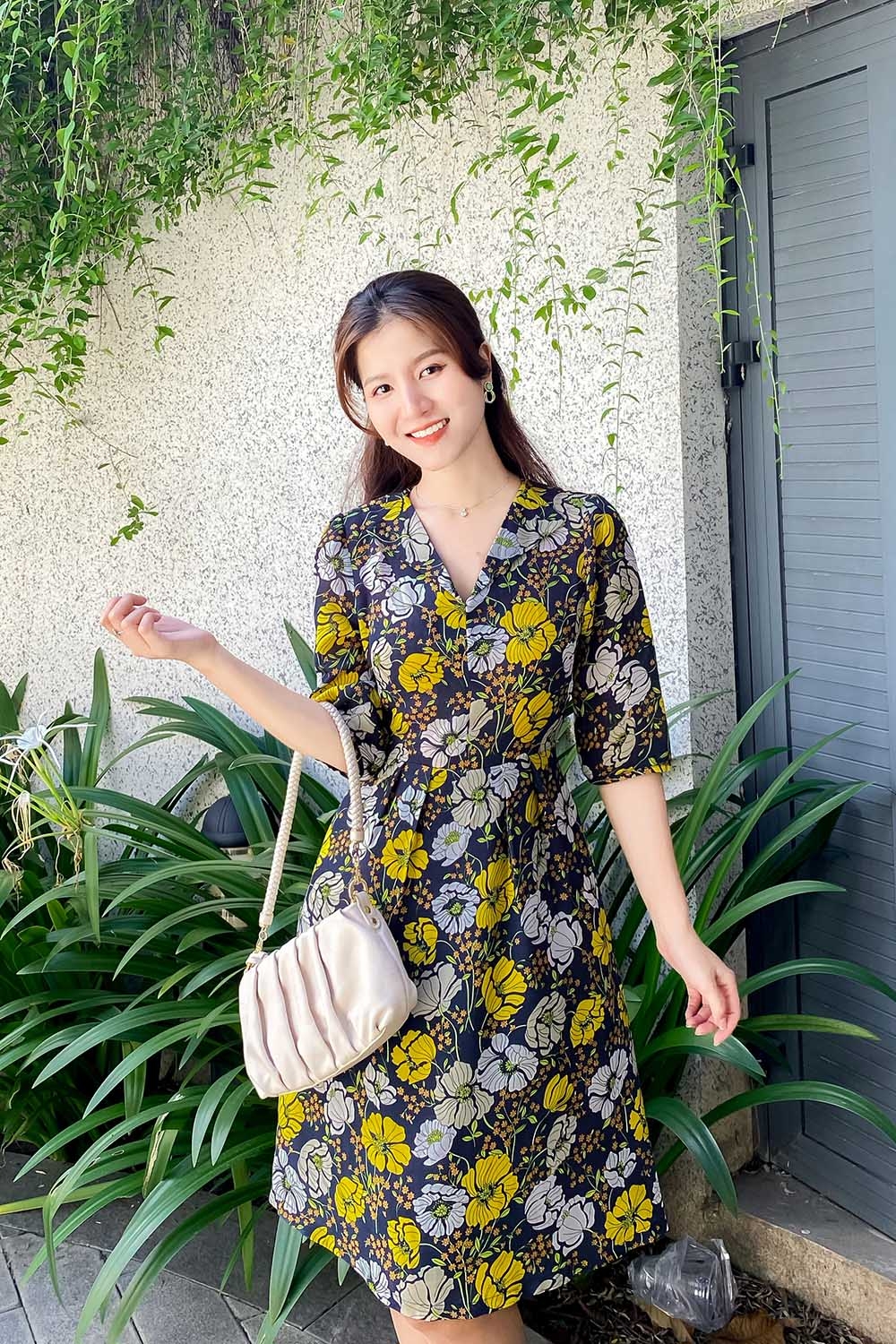 Đầm hoa công sở nữ dáng chữ A 