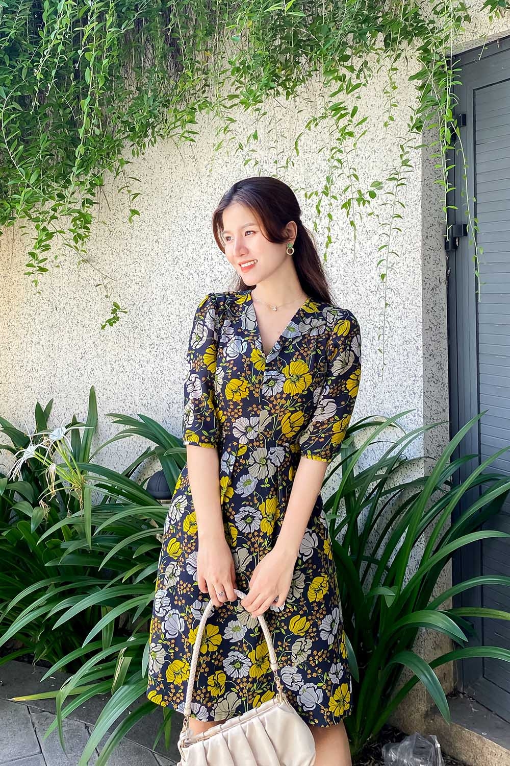 Đầm hoa công sở nữ dáng chữ A 