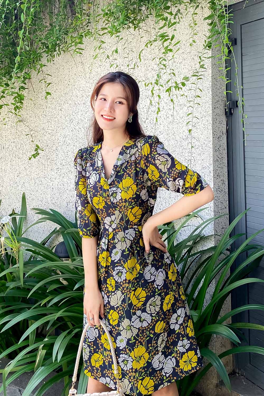 Đầm hoa công sở nữ dáng chữ A 