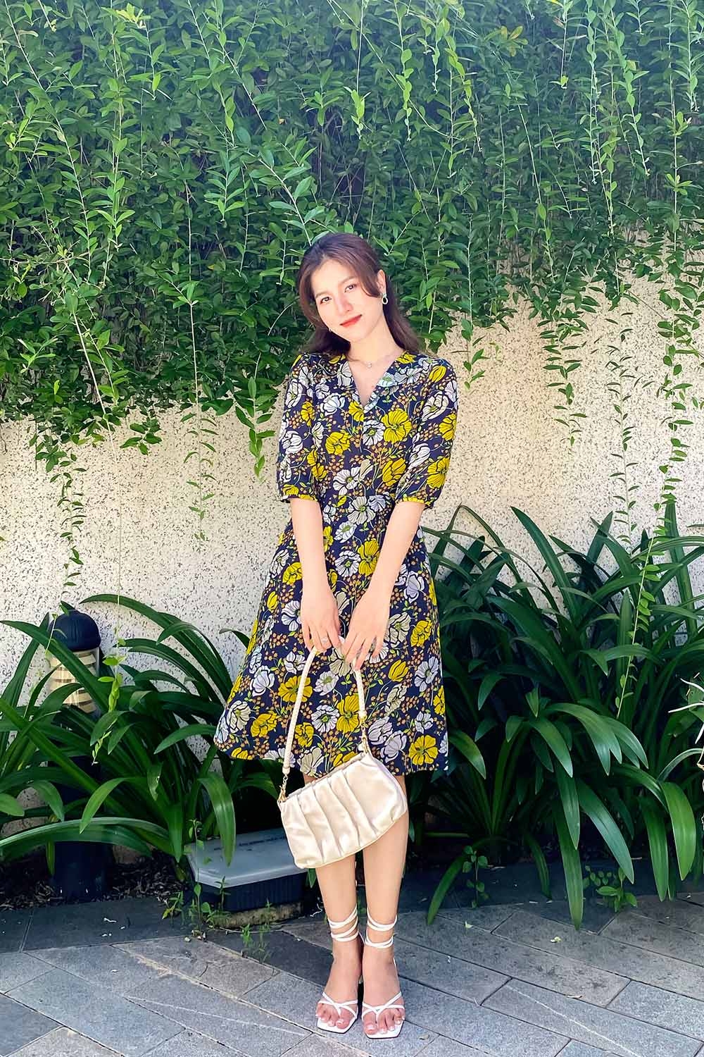 Đầm hoa công sở nữ dáng chữ A 