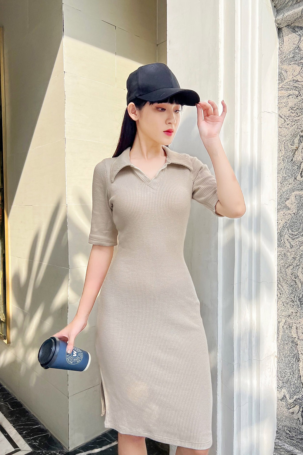 Đầm thun ôm cổ polo