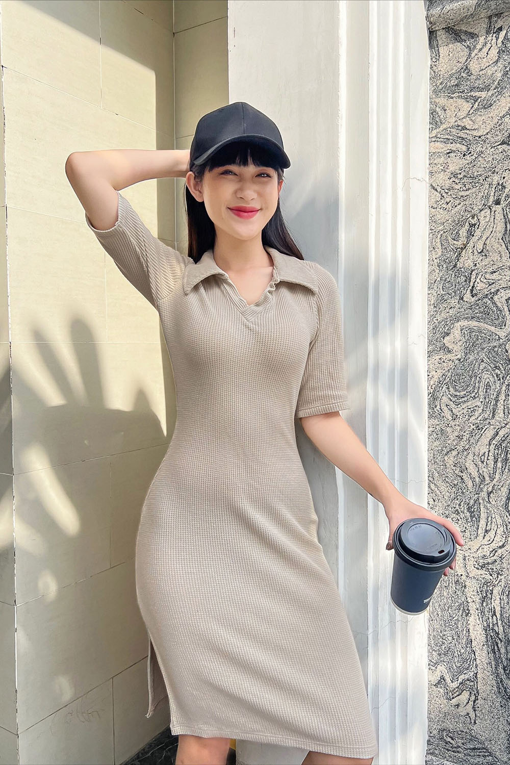 Đầm thun ôm cổ polo