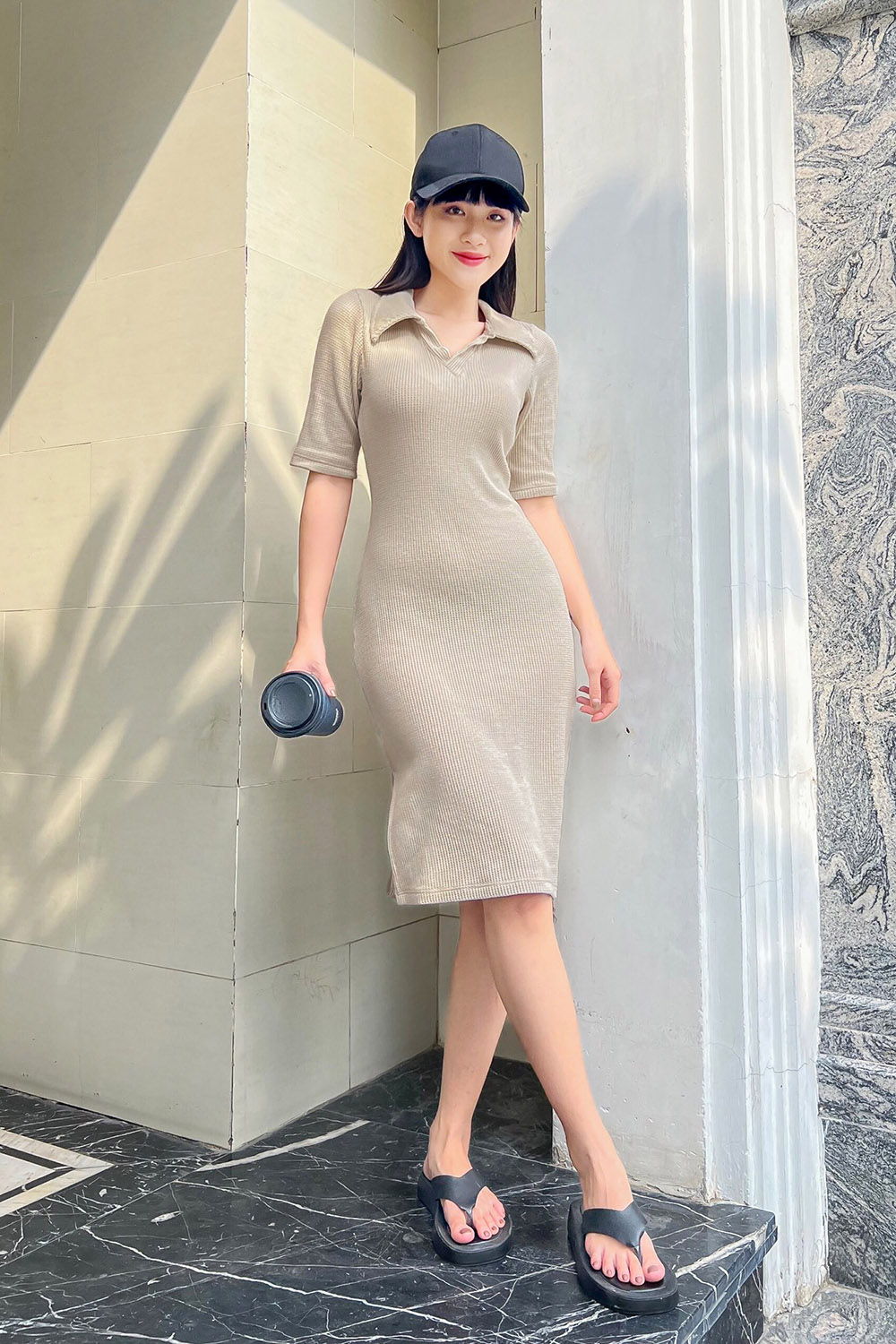 Đầm thun ôm cổ polo