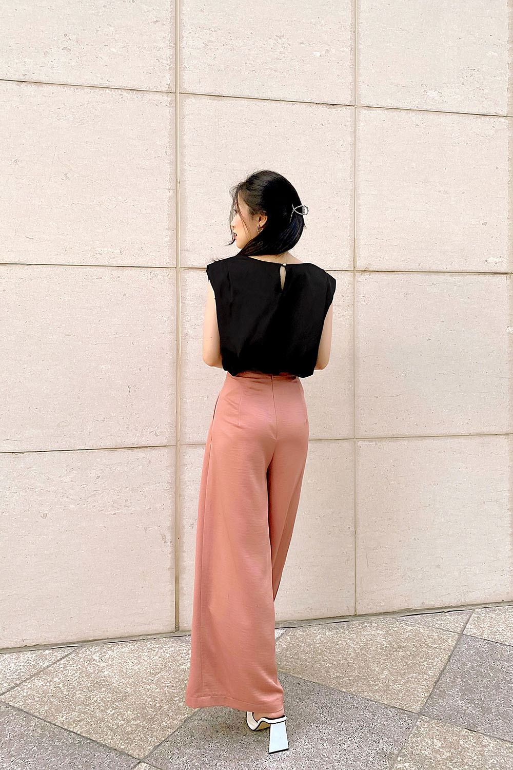 Quần công sở ống rộng lưng cao 