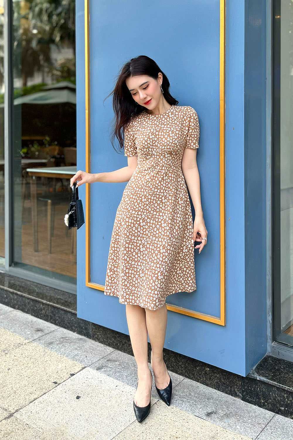 Đầm hoa nhí công sở dáng chữ A 