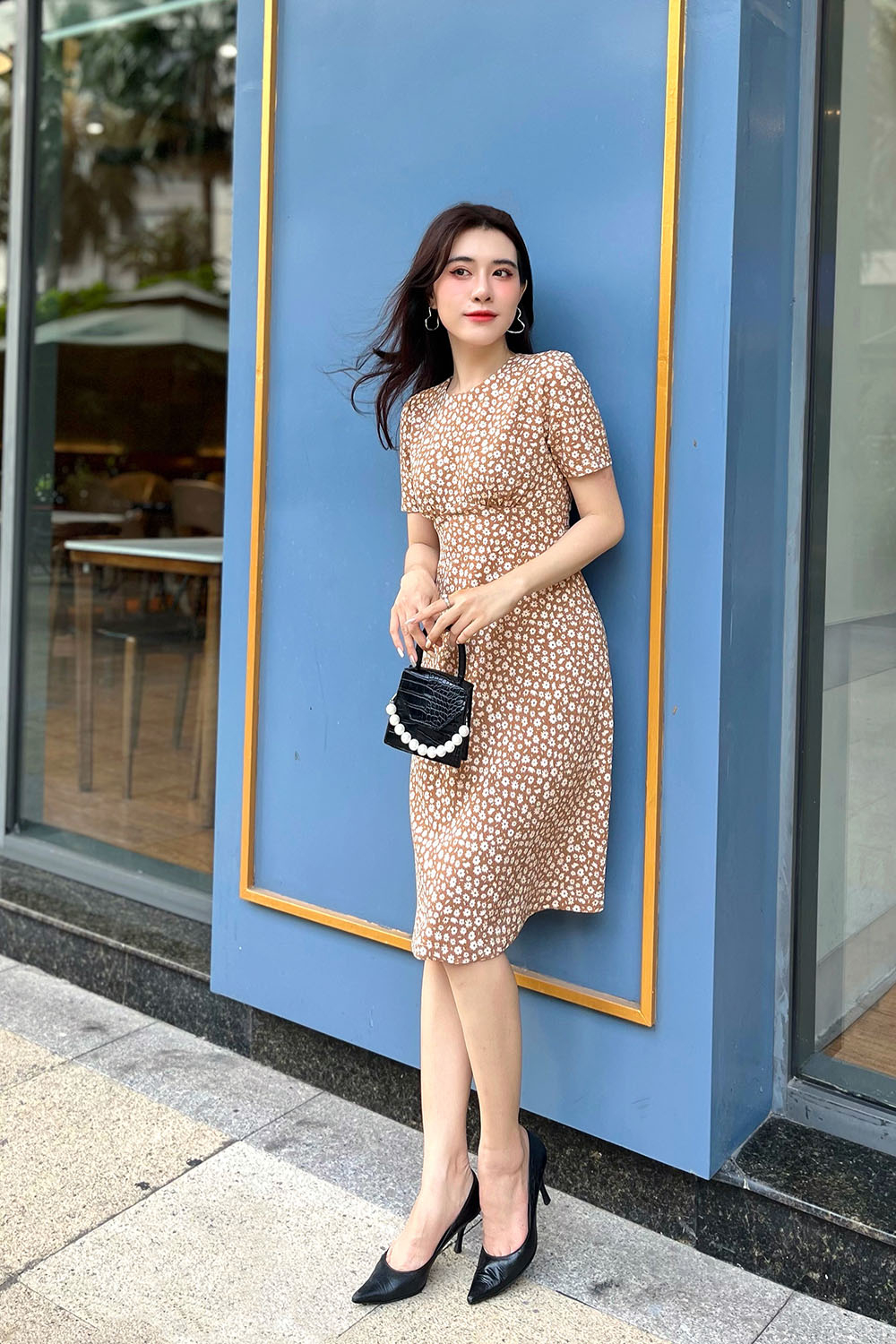 Đầm hoa nhí công sở dáng chữ A 