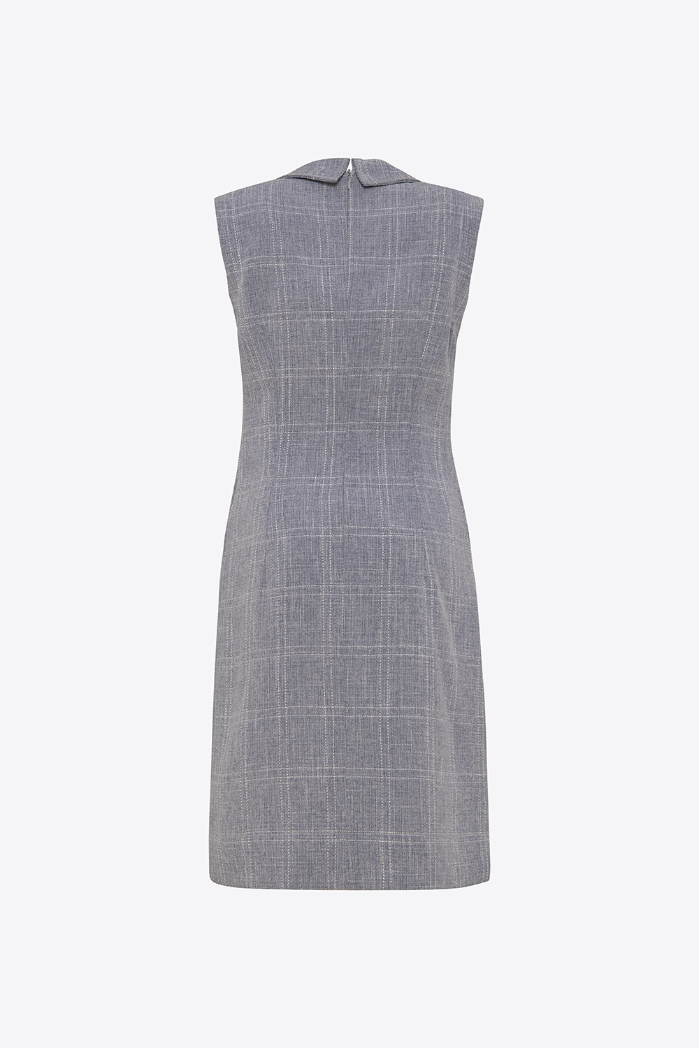 Đầm suông kẻ cổ sơ mi phối túi 