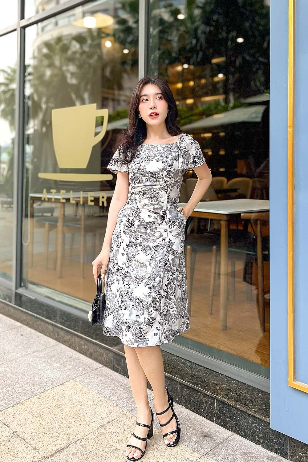 Đầm hoa công sở nữ form chữ A 