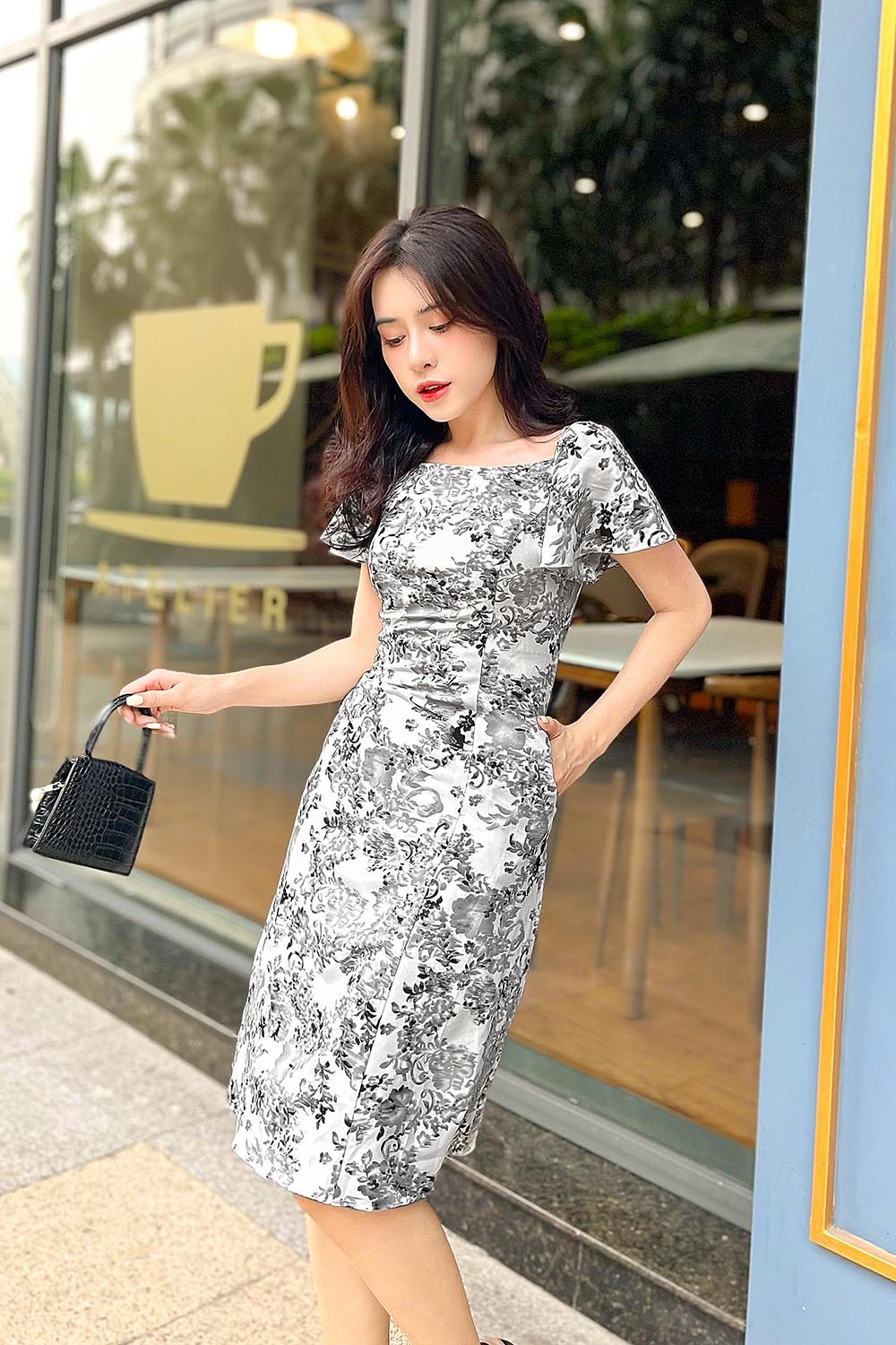 Đầm hoa công sở nữ form chữ A 