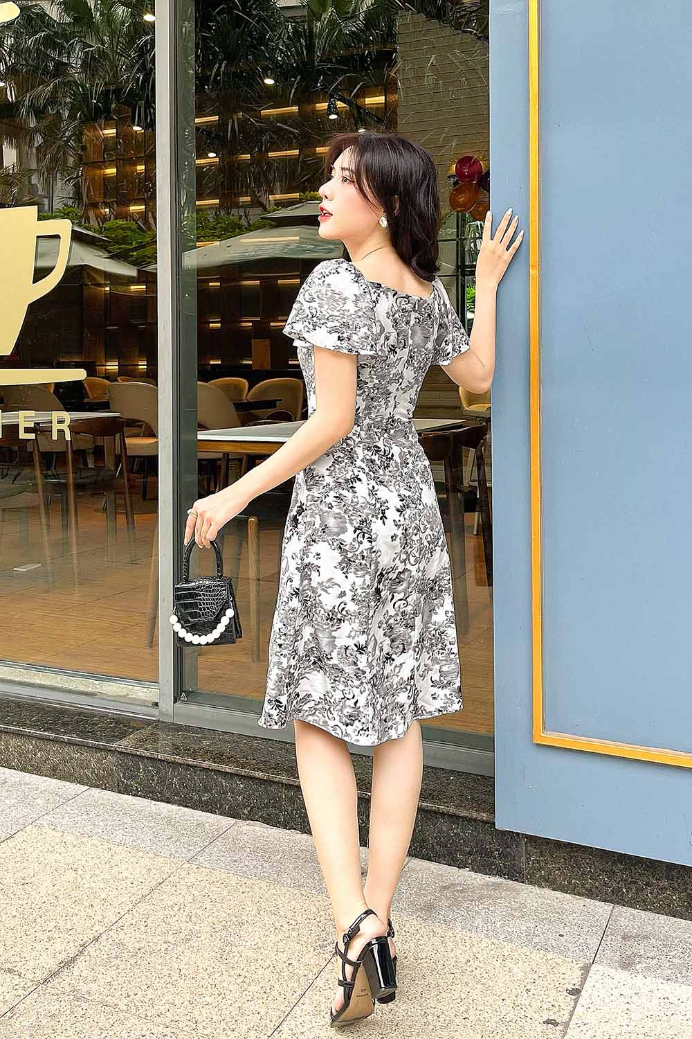 Đầm hoa công sở nữ form chữ A 