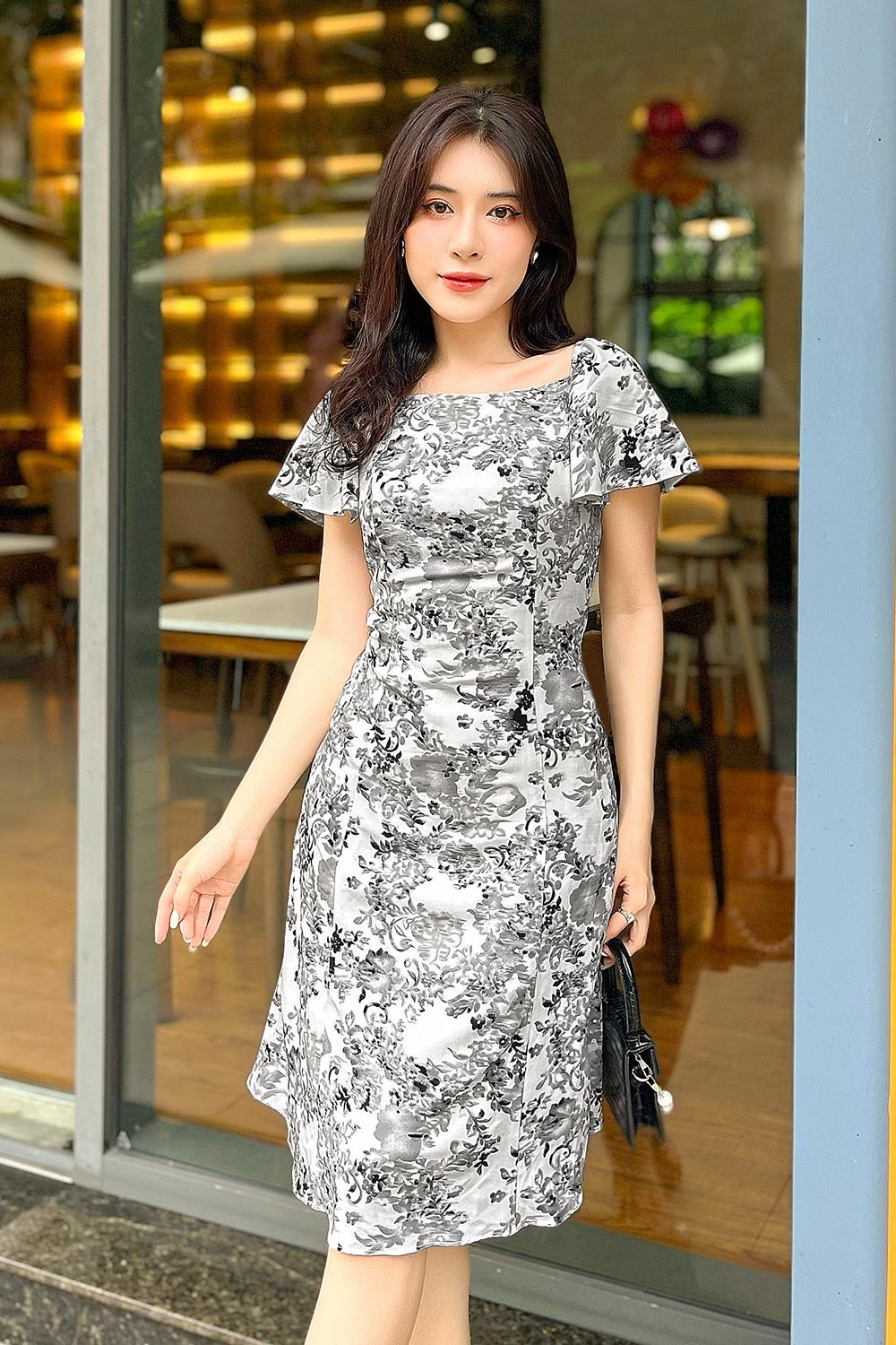 Đầm hoa công sở nữ form chữ A 