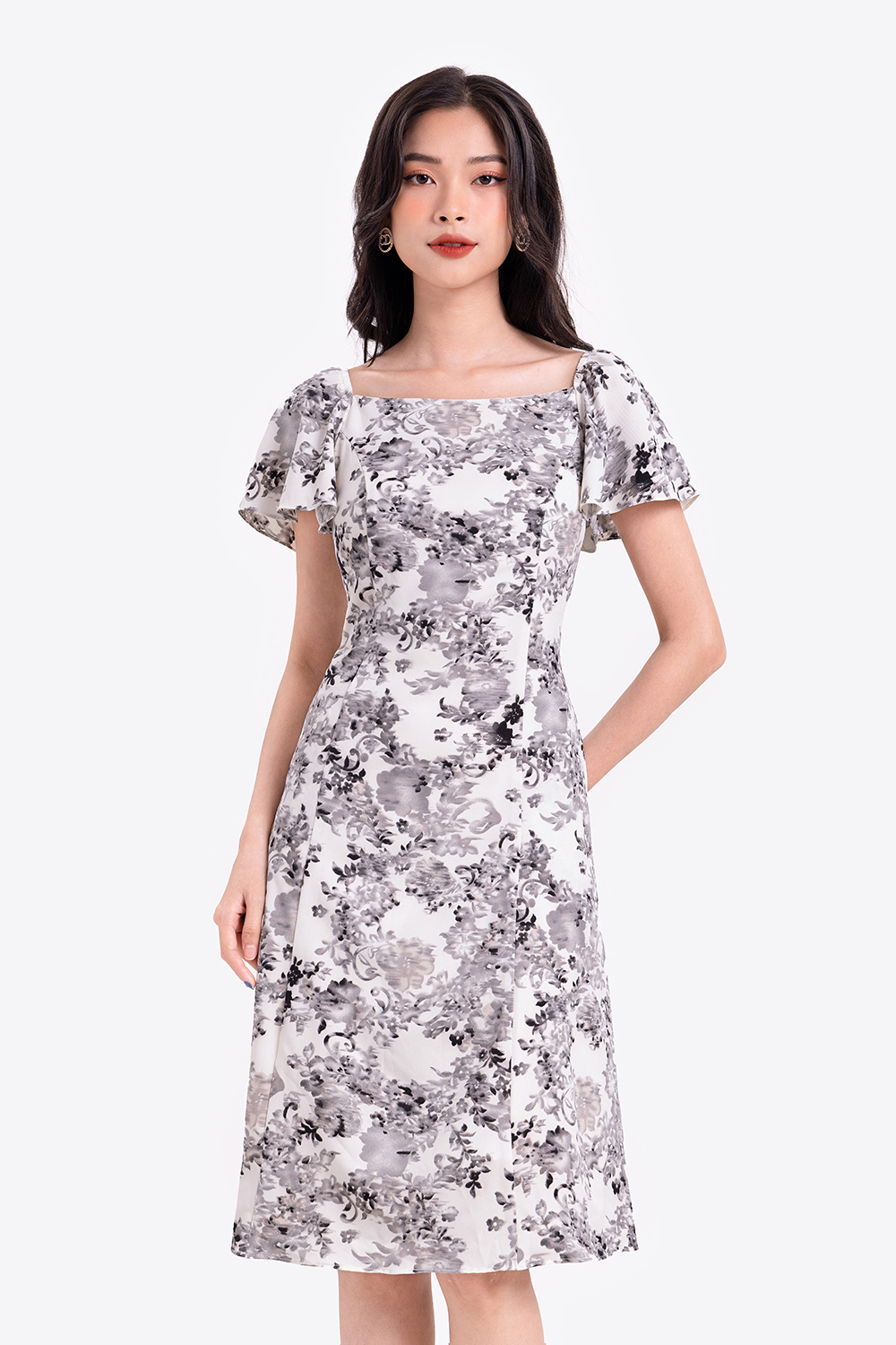 Đầm hoa công sở nữ form chữ A 